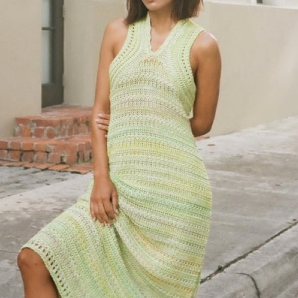 Zara Crochet Maxi Dress Halter Neck Marled Green And Yellow medium